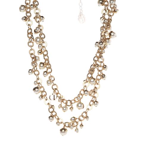 dior necklace gold with pearl|christian Dior charm station necklace.